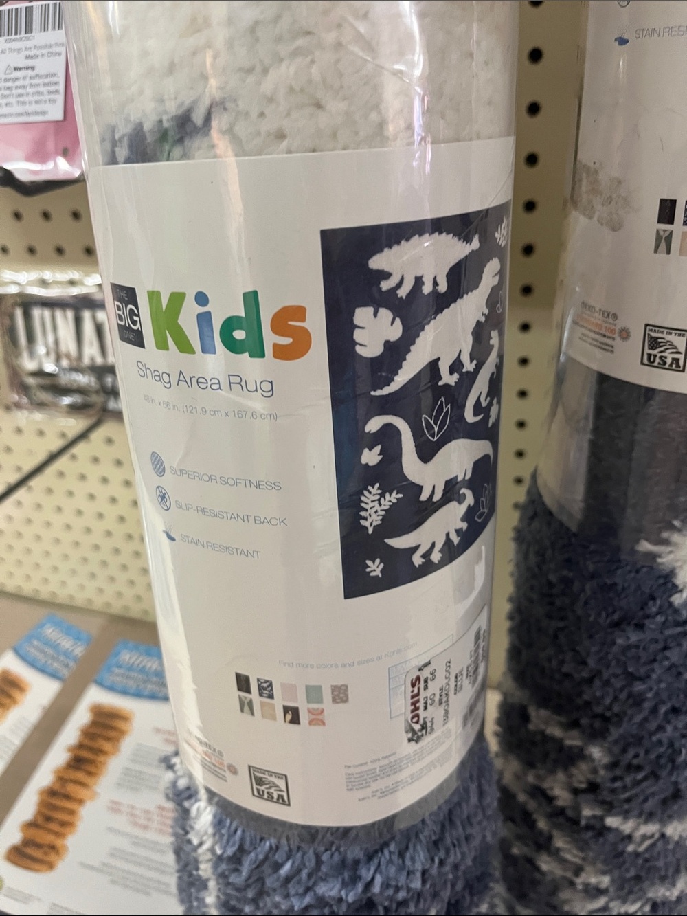 The Big One Kids Navy and White Dinosaur Shag Rug